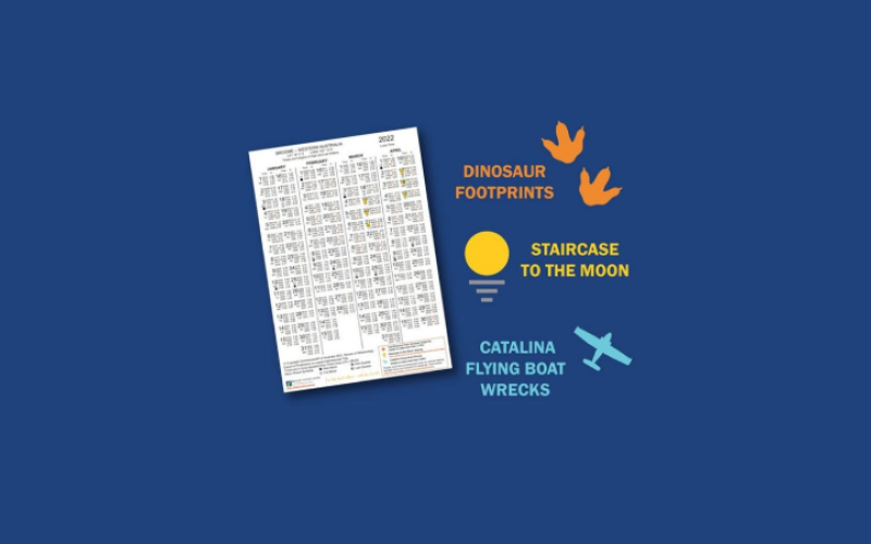 2022 Broome Tides, Staircase to the Moon dates, Flying Boat Wrecks and Dinosaur Footprints