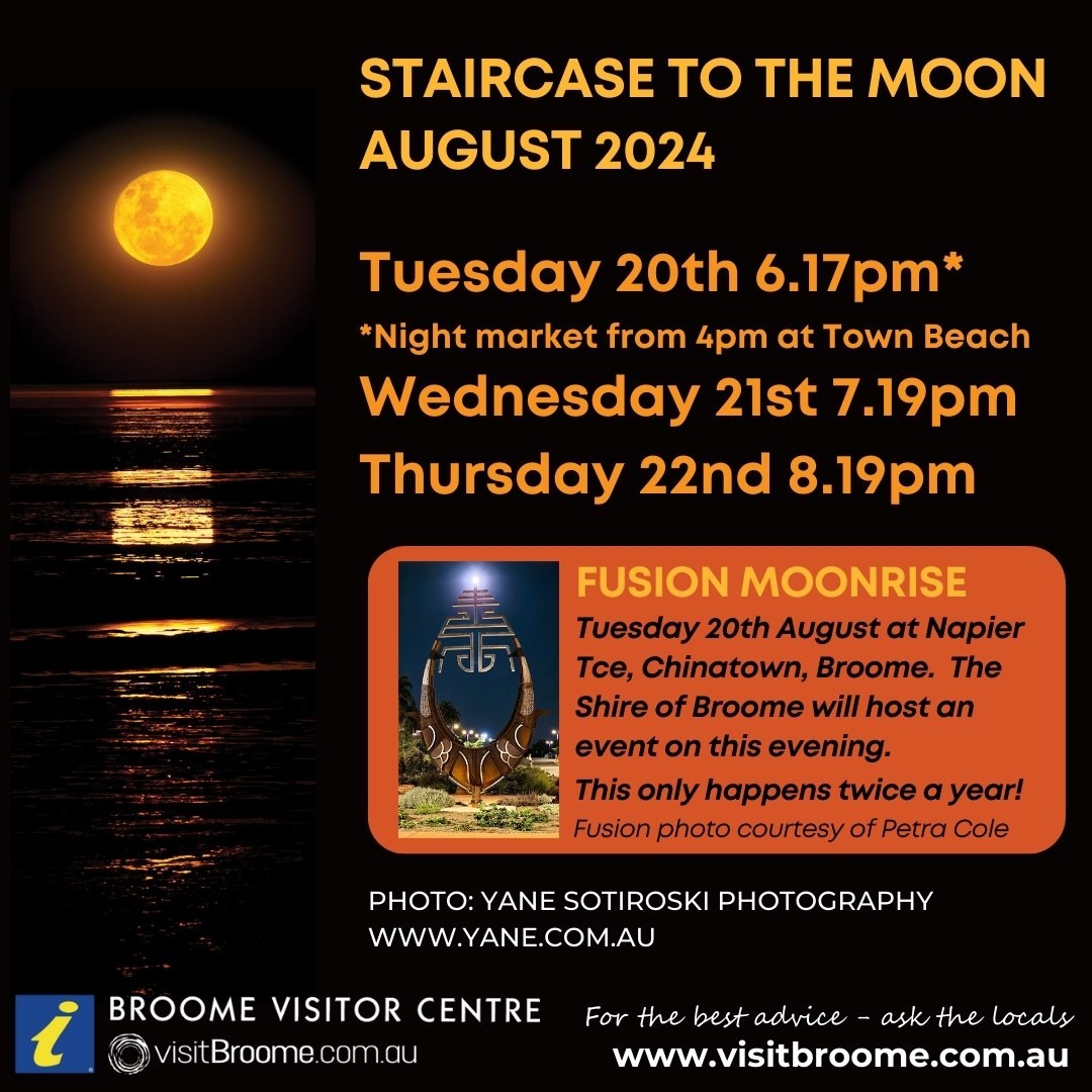 Staircase to the Moon dates, Broome AUGUST 2024