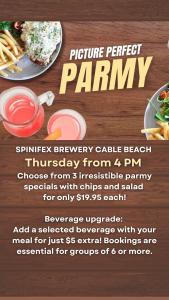 Thursday Parmy Night at Spinifex Cable Beach